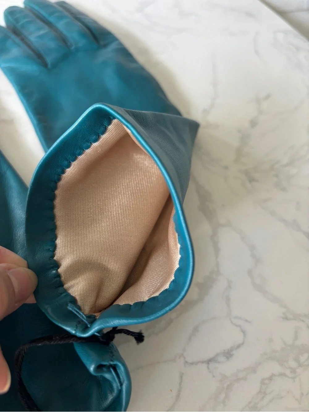 Peruzzi Italian Silk Lined Leather Gloves sz 7, deep teal, NWT